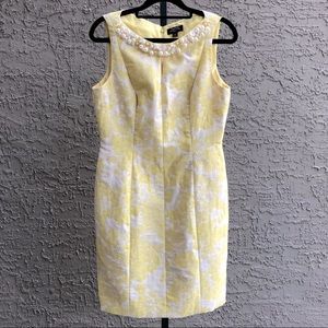 Tahari Yellow White Jacquard Sheath Dress Petite